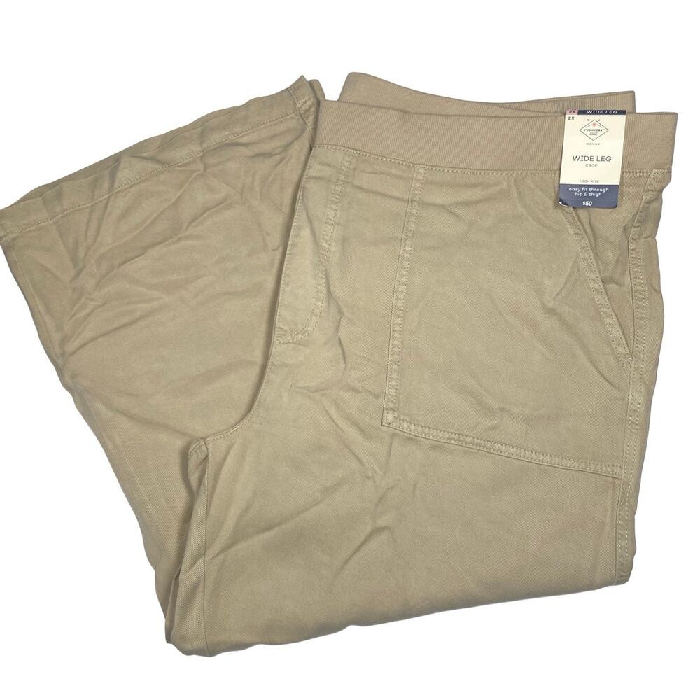 St John's Bay Wide Leg Crop Pants Women's Size 2X Pull On Tencel Beige Biscotti